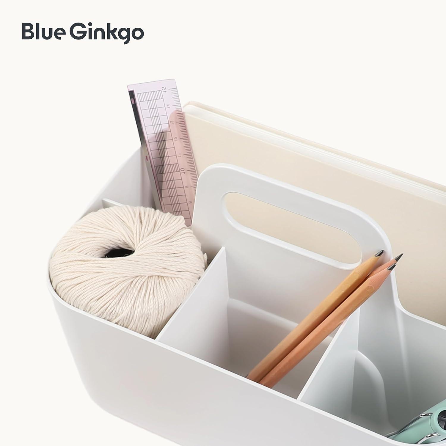 imageBLUE GINKGO Small Stackable Organizer Caddy KoreanMade Portable Tote for Bathroom Office Crafts or School Supplies Square YellowWHITE