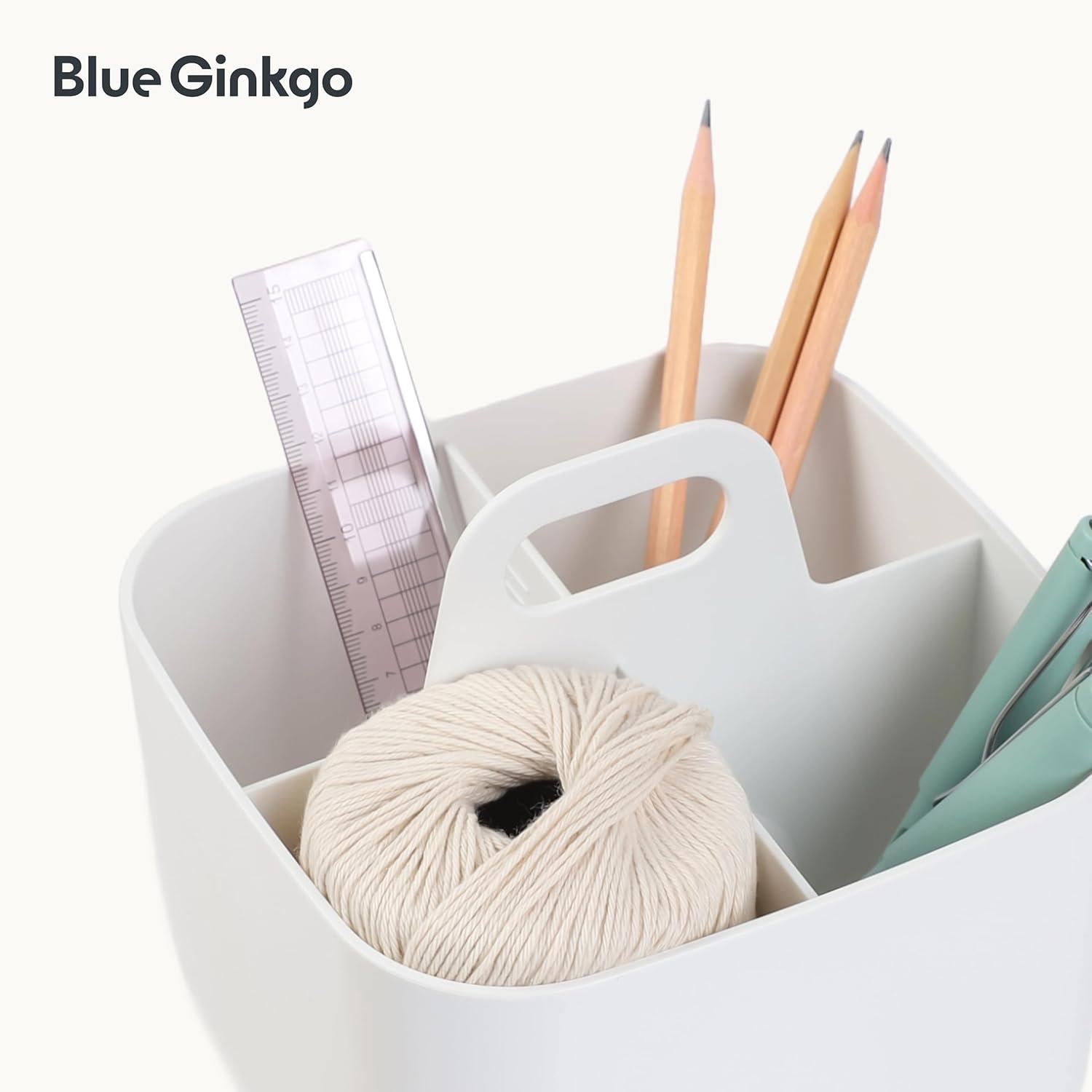 imageBLUE GINKGO Small Stackable Organizer Caddy KoreanMade Portable Tote for Bathroom Office Crafts or School Supplies Square YellowWHITE
