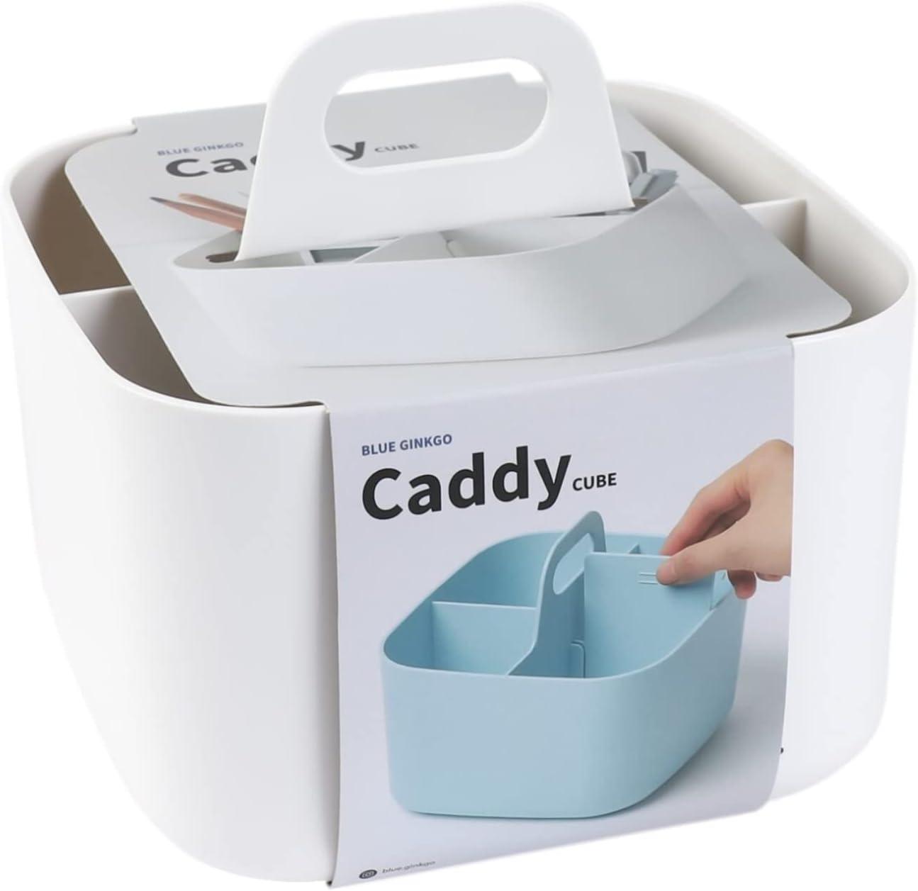 imageBLUE GINKGO Small Stackable Organizer Caddy KoreanMade Portable Tote for Bathroom Office Crafts or School Supplies Square YellowWHITE