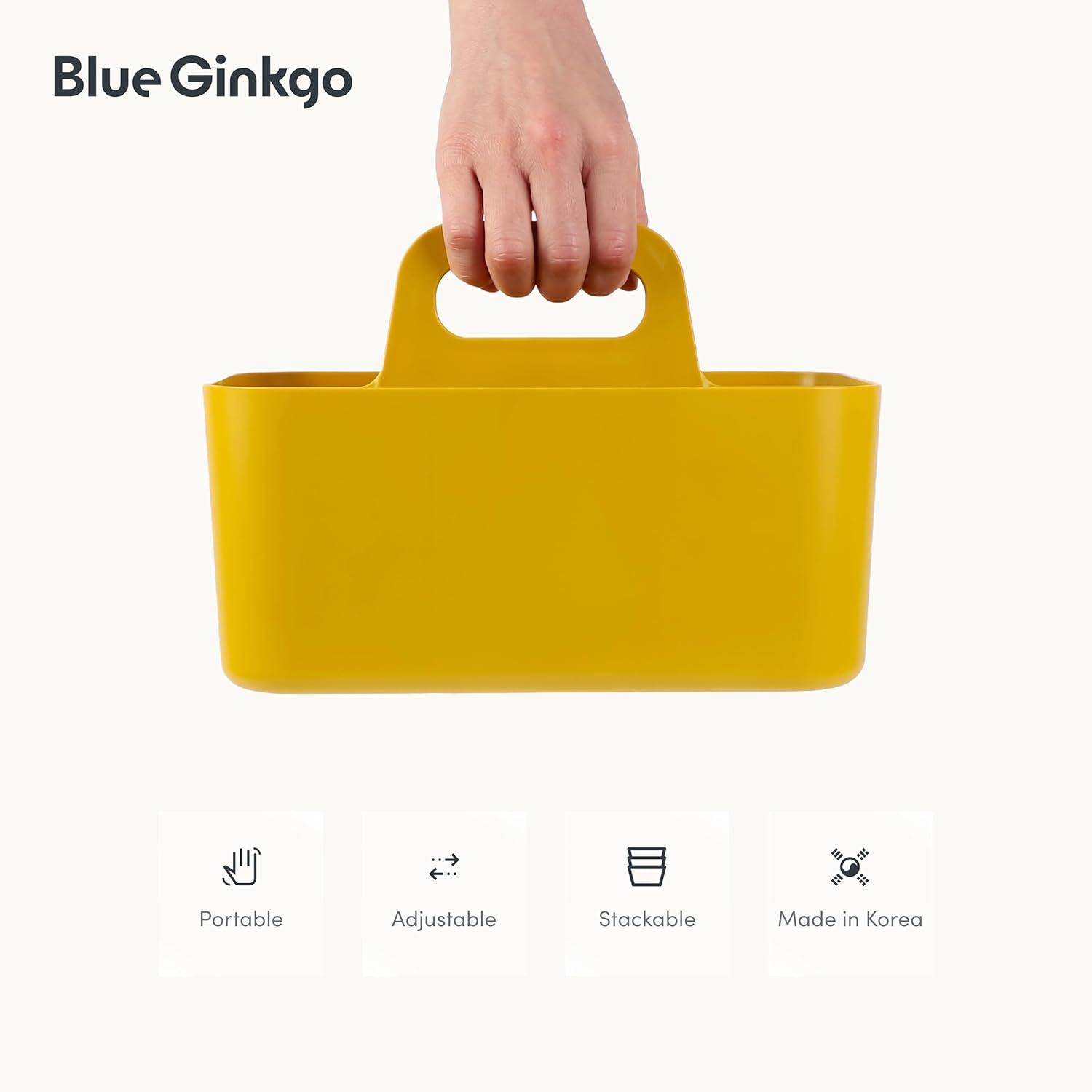imageBLUE GINKGO Small Stackable Organizer Caddy KoreanMade Portable Tote for Bathroom Office Crafts or School Supplies Square YellowYELLOW