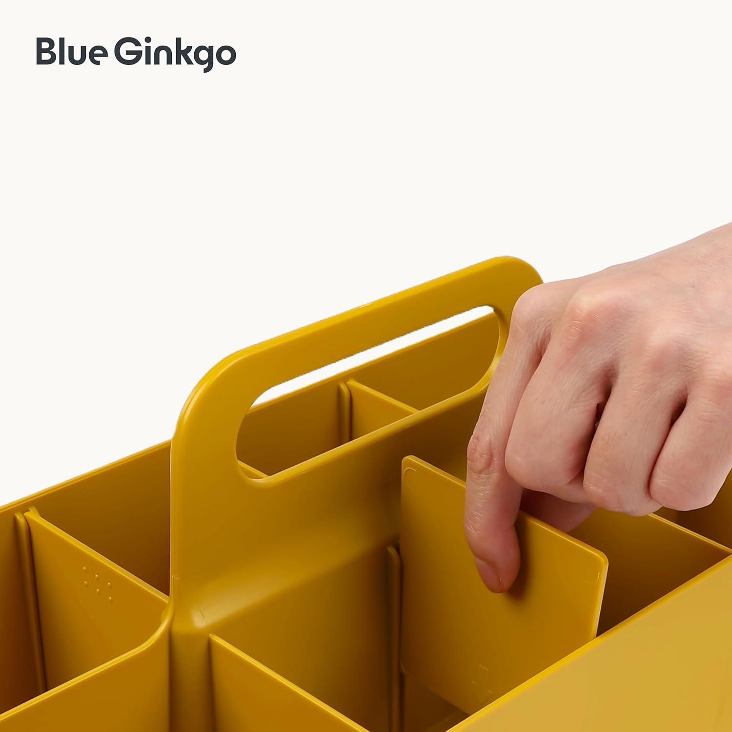 imageBLUE GINKGO Small Stackable Organizer Caddy KoreanMade Portable Tote for Bathroom Office Crafts or School Supplies Square YellowYELLOW