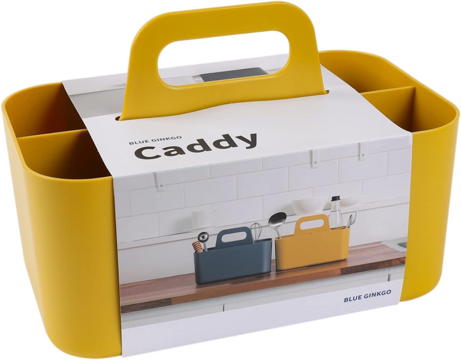 imageBLUE GINKGO Small Stackable Organizer Caddy KoreanMade Portable Tote for Bathroom Office Crafts or School Supplies Square YellowYELLOW