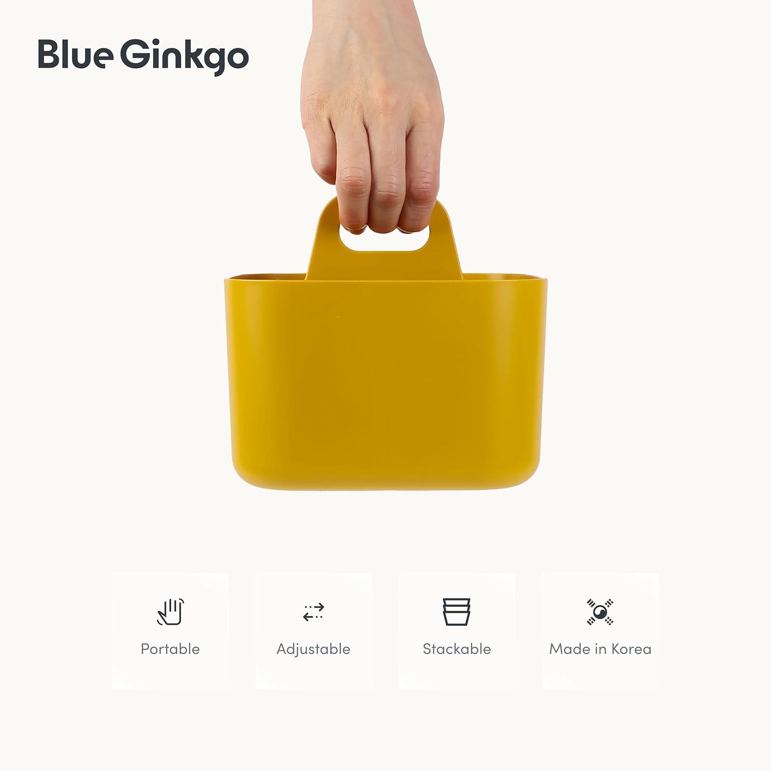 imageBLUE GINKGO Small Stackable Organizer Caddy KoreanMade Portable Tote for Bathroom Office Crafts or School Supplies Square YellowYELLOW