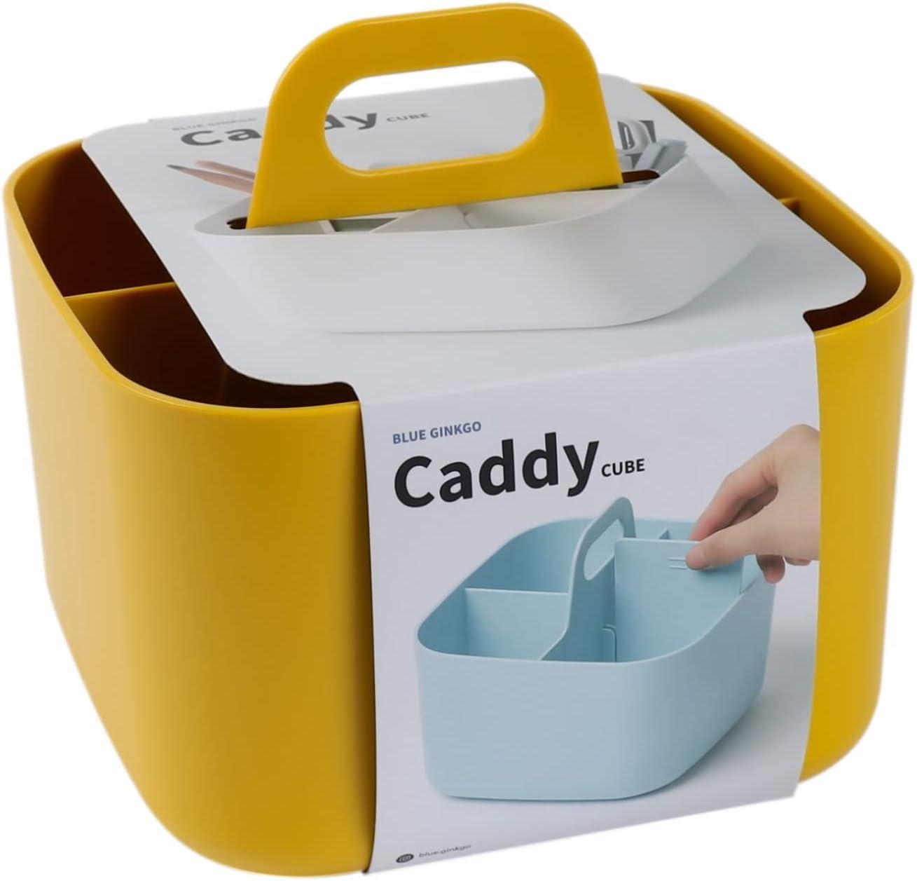 imageBLUE GINKGO Small Stackable Organizer Caddy KoreanMade Portable Tote for Bathroom Office Crafts or School Supplies Square YellowYELLOW