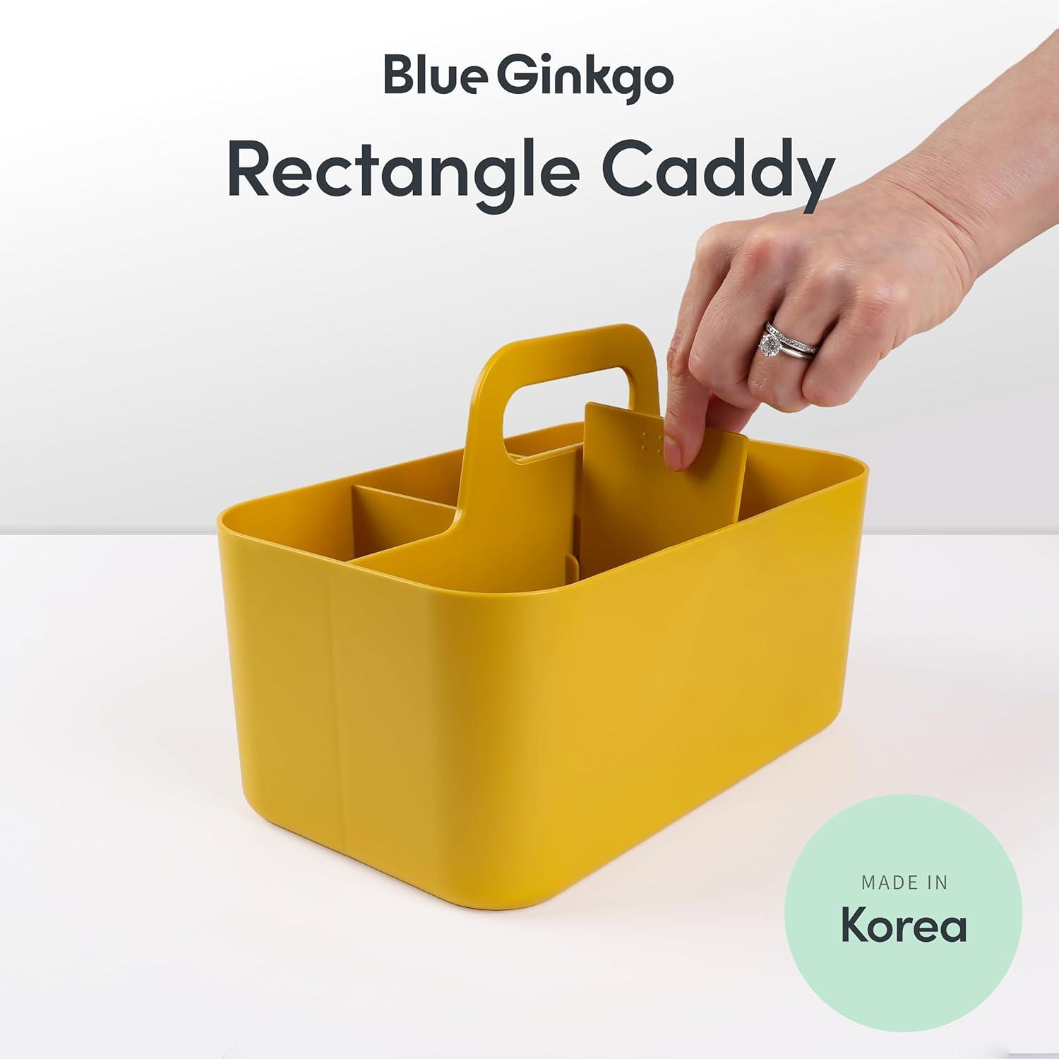 imageBLUE GINKGO Small Stackable Organizer Caddy KoreanMade Portable Tote for Bathroom Office Crafts or School Supplies Square YellowYELLOW
