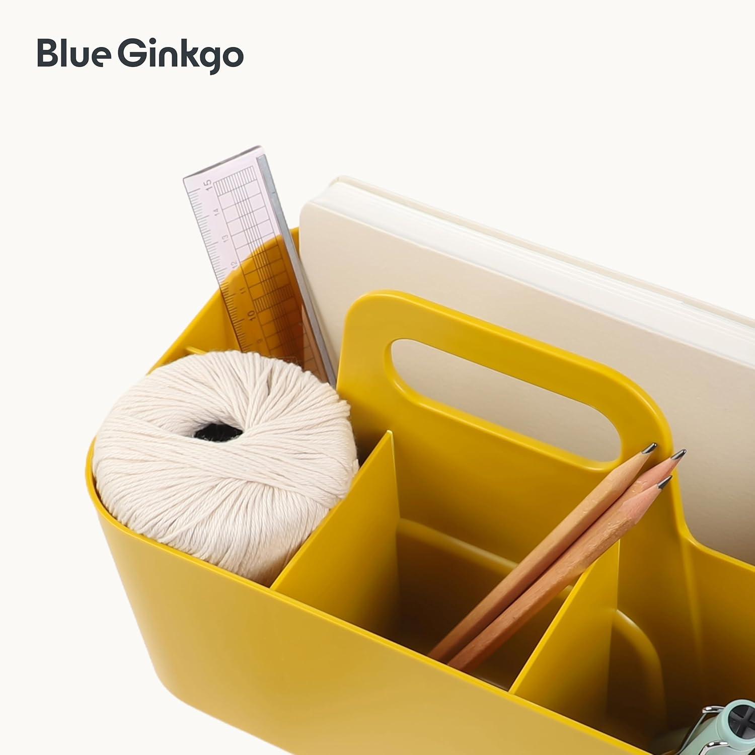 imageBLUE GINKGO Small Stackable Organizer Caddy KoreanMade Portable Tote for Bathroom Office Crafts or School Supplies Square YellowYELLOW