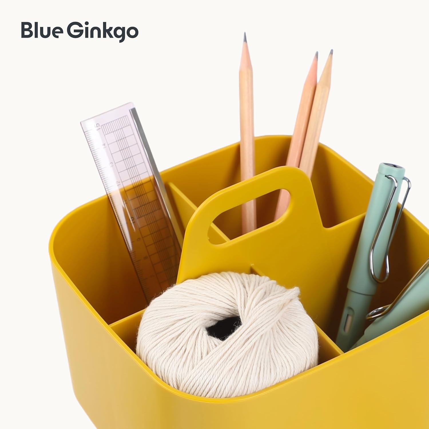imageBLUE GINKGO Small Stackable Organizer Caddy KoreanMade Portable Tote for Bathroom Office Crafts or School Supplies Square YellowYELLOW