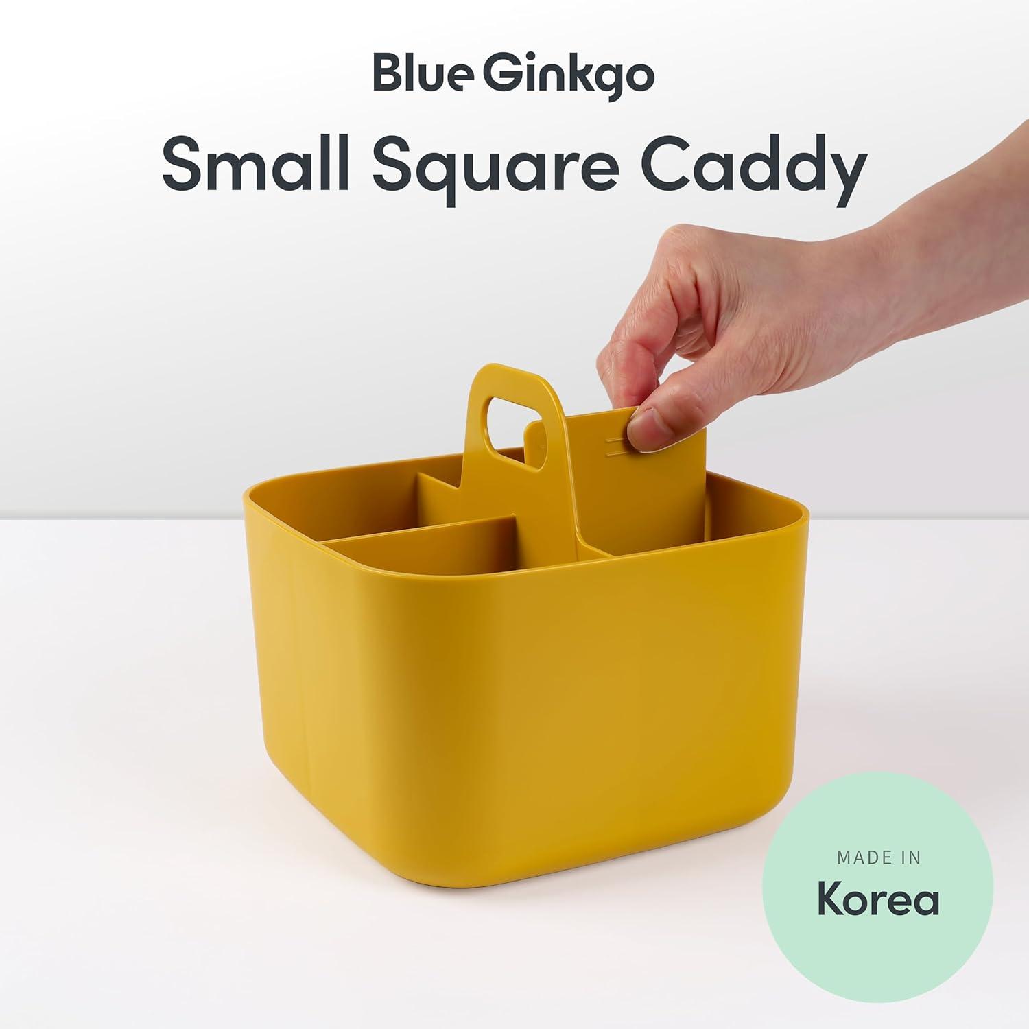 imageBLUE GINKGO Small Stackable Organizer Caddy KoreanMade Portable Tote for Bathroom Office Crafts or School Supplies Square YellowYELLOW