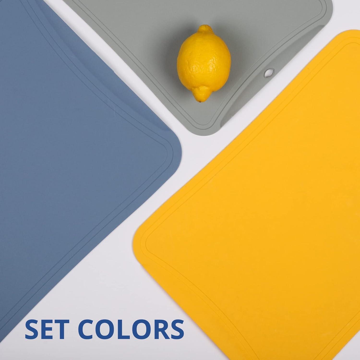 imageBlue Ginkgo TPU Cutting Mats Set of 3 KoreanMade Flexible KnifeFriendly Durable Kitchen Cutting Boards Blue Yellow GrayBlue Yellow Gray