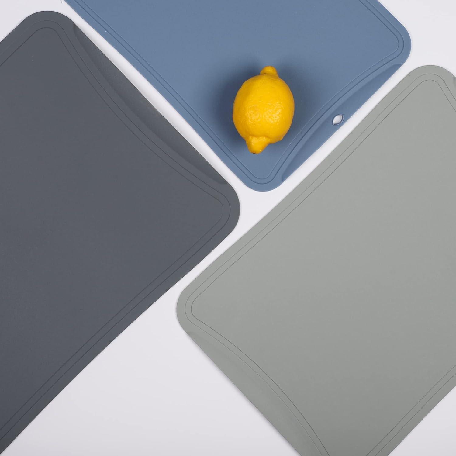 imageBlue Ginkgo TPU Cutting Mats Set of 3 KoreanMade Flexible KnifeFriendly Durable Kitchen Cutting Boards Blue Yellow GrayDark Gray Gray Blue