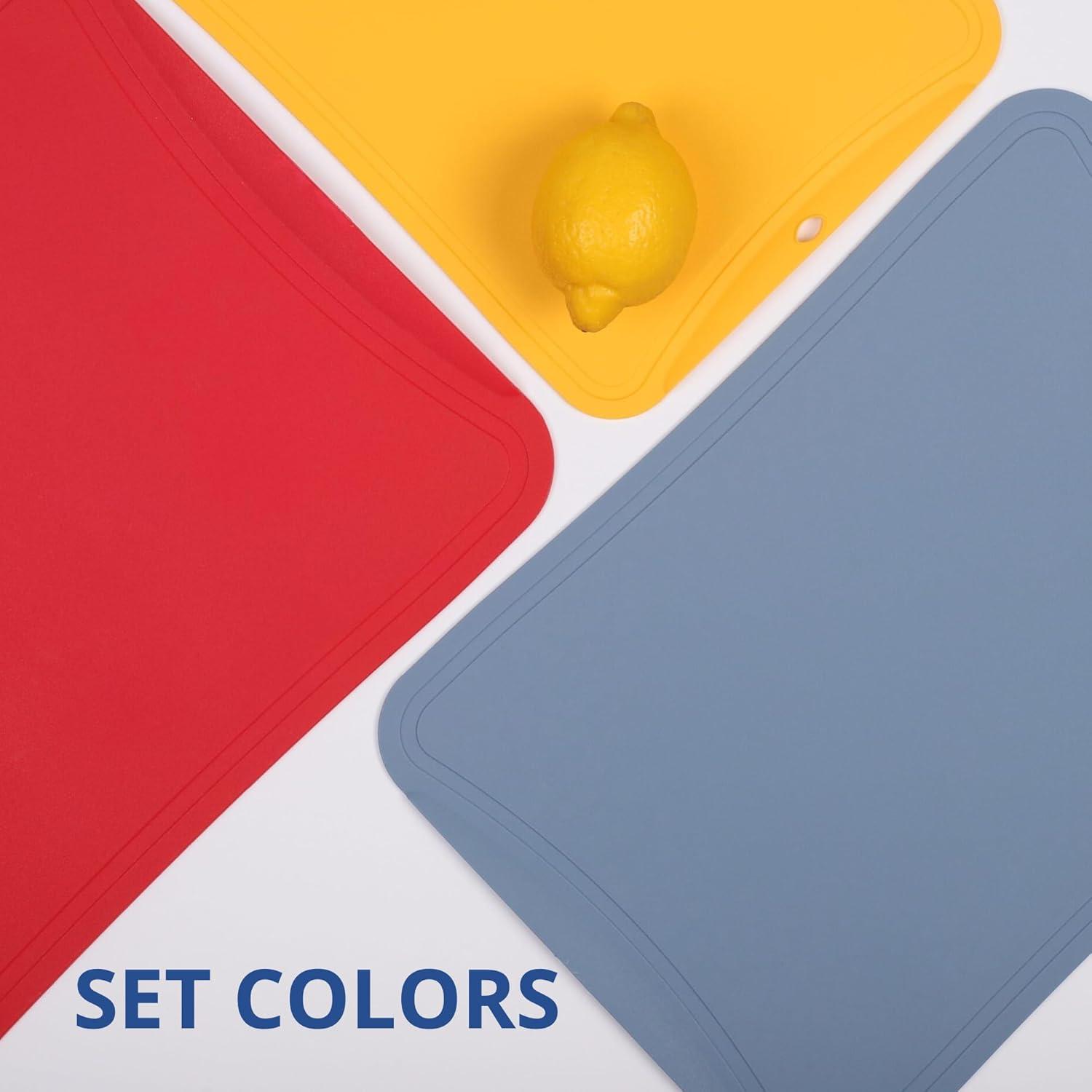 imageBlue Ginkgo TPU Cutting Mats Set of 3 KoreanMade Flexible KnifeFriendly Durable Kitchen Cutting Boards Blue Yellow GrayRed Blue Yellow