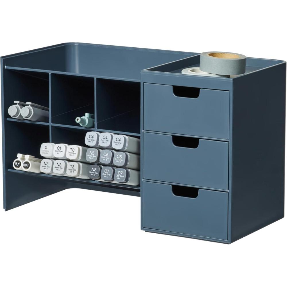 imageBLUE GINKGO Hive Stack Desk Organizer Stackable Pen Holder Stationary Organizer with Drawers Office Storage School Supplies Makeup Made in Korea BlueBLUE