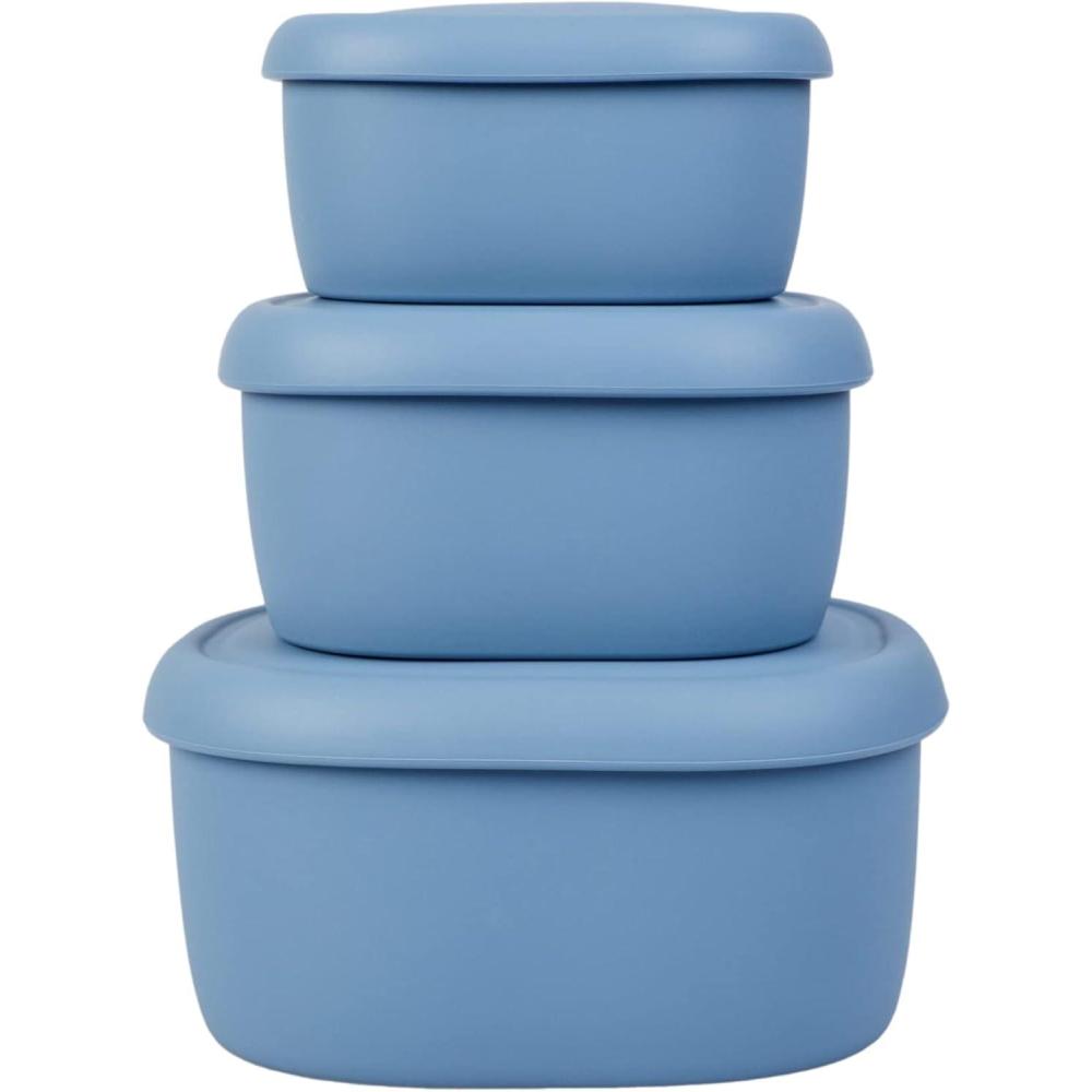 imageBLUE GINKGO Nesting Silicone Containers  Set of 3 HardShell Silicone Food Storage Containers  BPA Free Airtight Dishwasher and Freezer Safe 67oz 10oz 20oz  GreyBlue