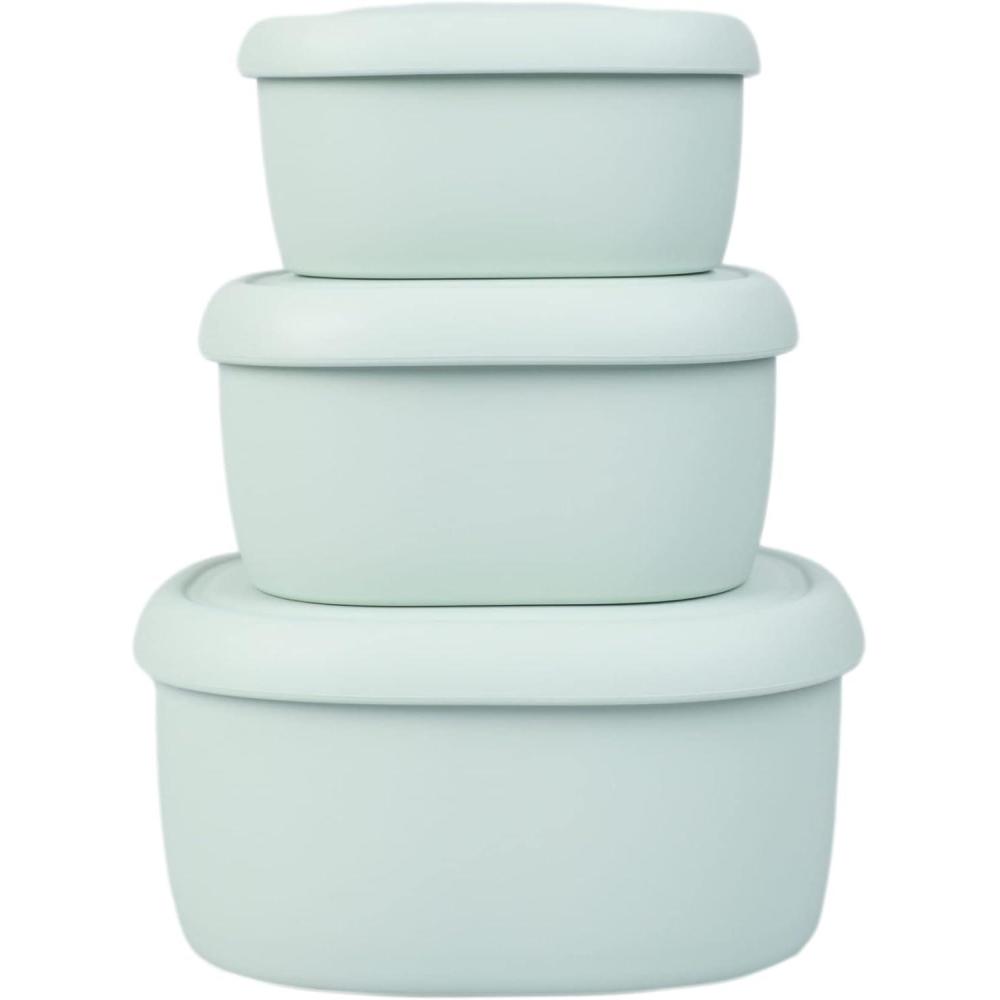 imageBLUE GINKGO Nesting Silicone Containers Set of 3 HardShell Silicone Food Storage Containers BPA Free Airtight Dishwasher and Freezer Safe 67oz 10oz 20oz GreyGreen
