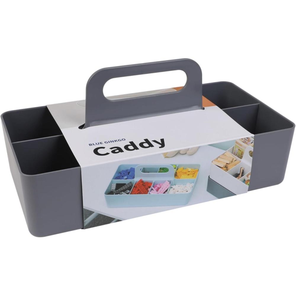 imageBLUE GINKGO Small Stackable Organizer Caddy KoreanMade Portable Tote for Bathroom Office Crafts or School Supplies Square YellowGREY
