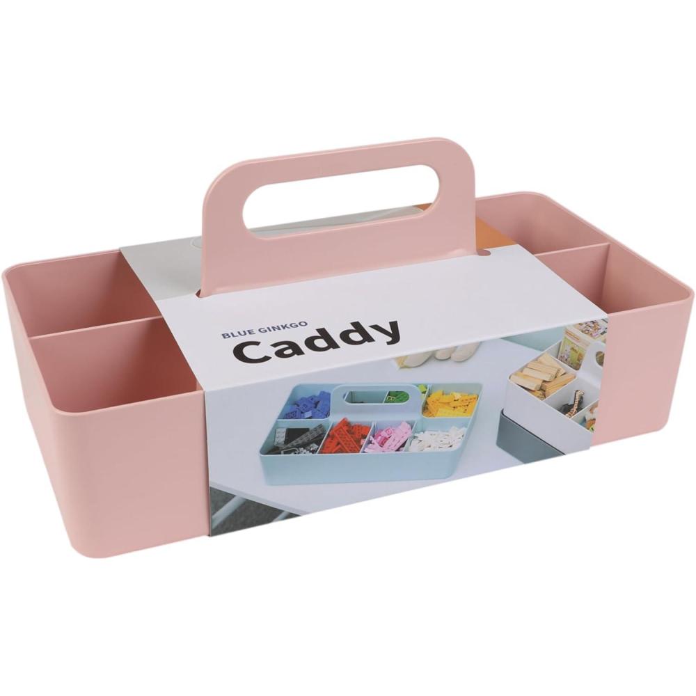 imageBLUE GINKGO Small Stackable Organizer Caddy KoreanMade Portable Tote for Bathroom Office Crafts or School Supplies Square YellowPINK