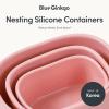 BLUE GINKGO Nesting Silicone Containers – Set of 3 Hard-Shell Silicone Food Storage Containers | BPA Free, Airtight, Dishwasher and Freezer Safe (6.7oz, 10oz, 20oz) – Grey(Pink)