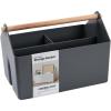 BLUE GINKGO Large Storage Basket – Plastic Caddy with Wooden Handle for Bathroom, Pantry, or Cleaning Supplies (Pink)(GREY)