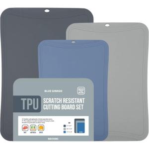 Blue Ginkgo TPU Cutting Mats [Set of 3] – Korean-Made Flexible, Knife-Friendly, Durable Kitchen Cutting Boards (Blue, Yellow, Gray)(Dark Gray  Gray  Blue)