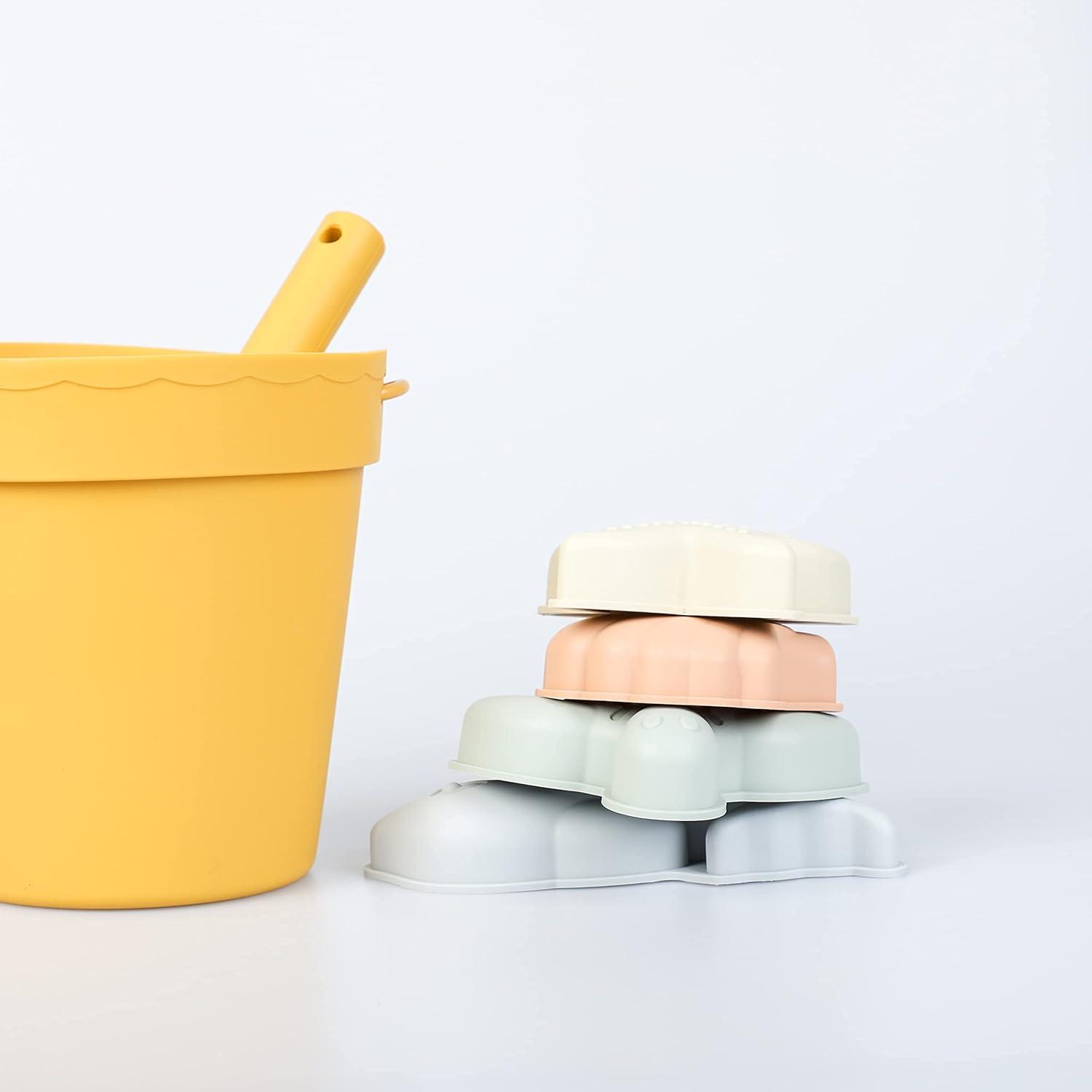 imageBLUE GINKGO Silicone Beach Toys Modern Baby Travel Friendly Toys Set Silicone Bucket Shovel 4 Sand Molds Beach Bag Sand Toys for Toddlers Kids YellowYellow