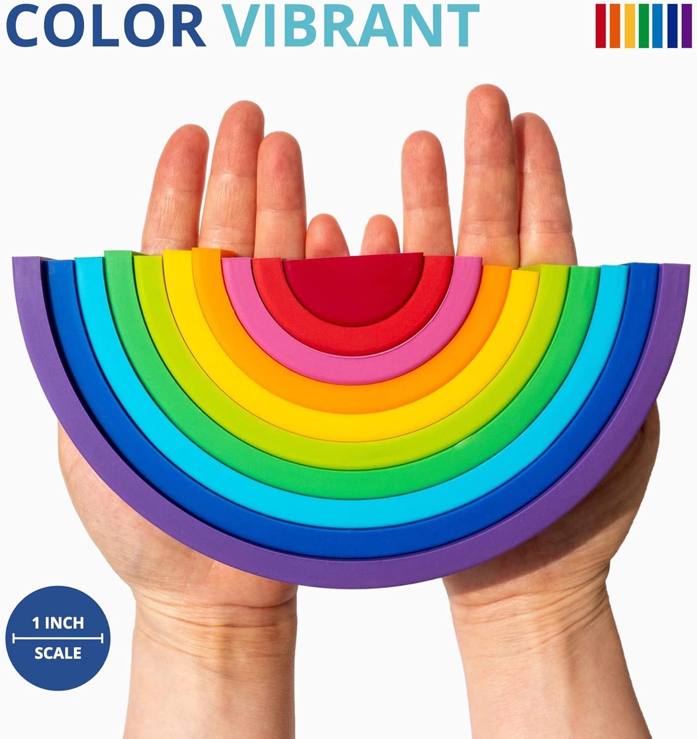 imageBLUE GINKGO Silicone Rainbow Stacker Montessori Nesting Puzzle Kids and Toddler Stacking Sensory Toys 7 Layers Pastel10 Layer