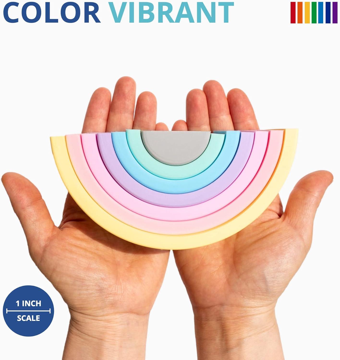 imageBLUE GINKGO Silicone Rainbow Stacker Montessori Nesting Puzzle Kids and Toddler Stacking Sensory Toys 7 Layers Pastel7 Layer