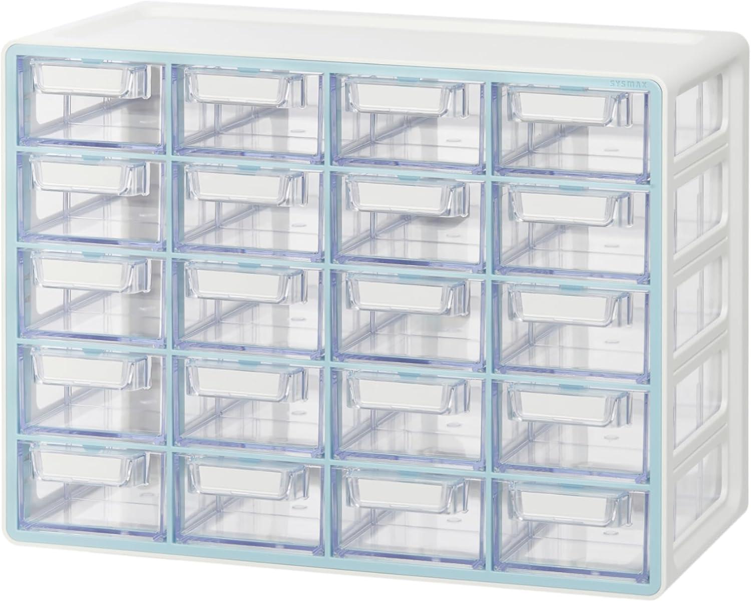 imageBlue Ginkgo Medium 16Drawer Cabinet Stackable Clear Organizer for Hardware Beads Plastic Bricks Office and Craft Storage Made in Korea GrayBLUE