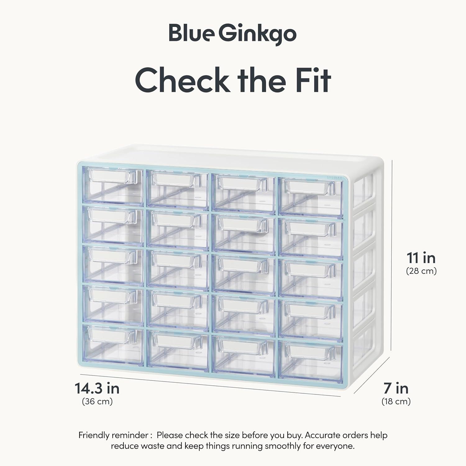 imageBlue Ginkgo Medium 16Drawer Cabinet Stackable Clear Organizer for Hardware Beads Plastic Bricks Office and Craft Storage Made in Korea GrayBLUE
