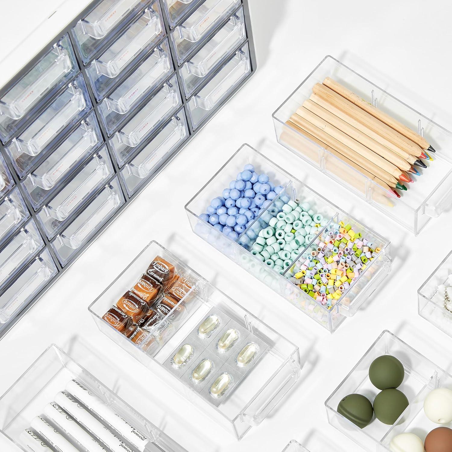 imageBlue Ginkgo Medium 16Drawer Cabinet Stackable Clear Organizer for Hardware Beads Plastic Bricks Office and Craft Storage Made in Korea GrayClear