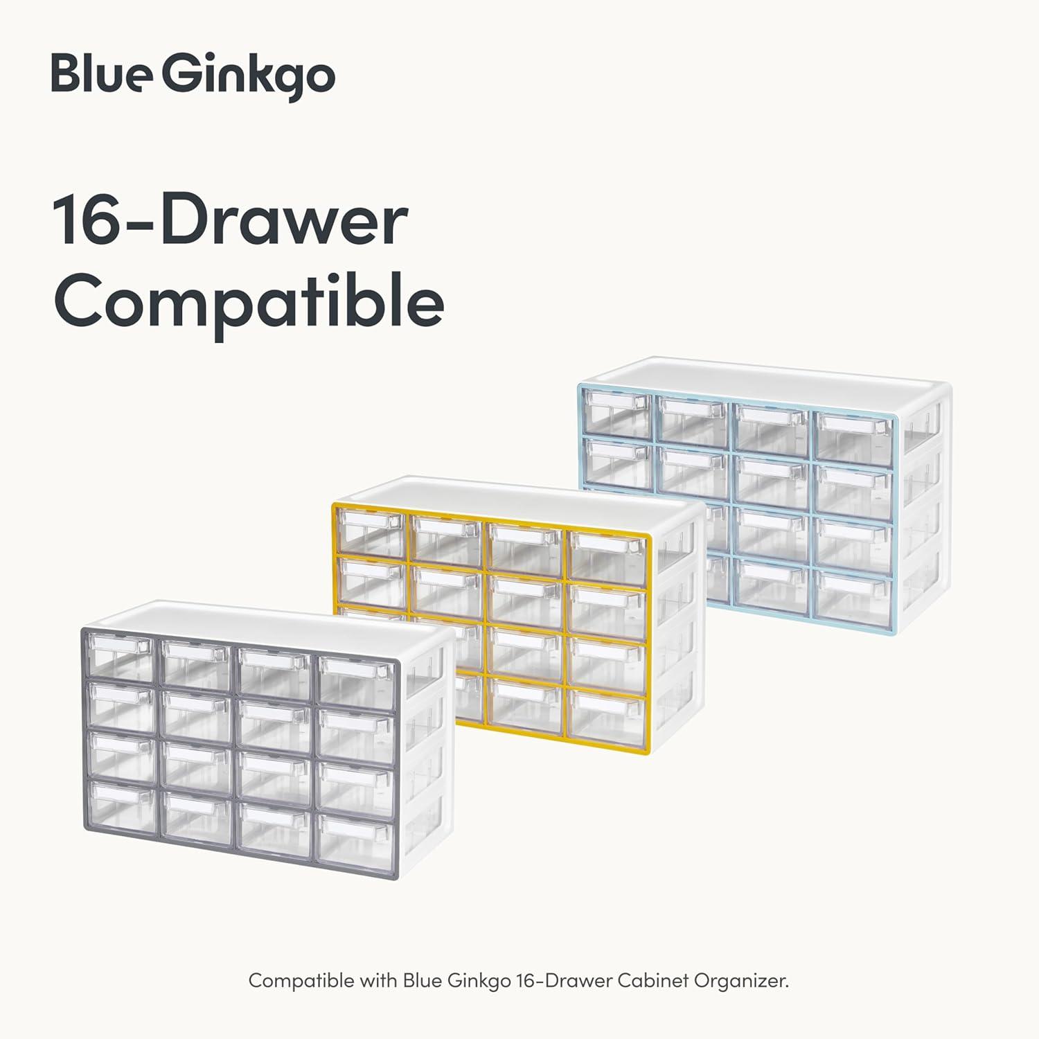 imageBlue Ginkgo Medium 16Drawer Cabinet Stackable Clear Organizer for Hardware Beads Plastic Bricks Office and Craft Storage Made in Korea GrayClear