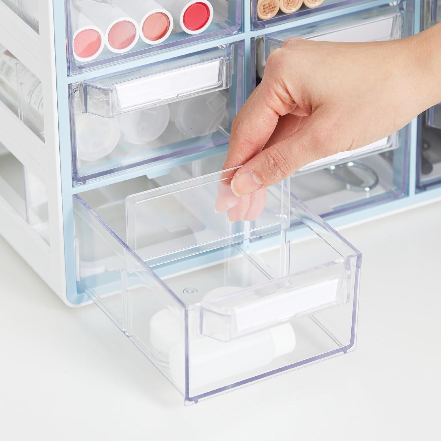 imageBlue Ginkgo Medium 16Drawer Cabinet Stackable Clear Organizer for Hardware Beads Plastic Bricks Office and Craft Storage Made in Korea GrayClear