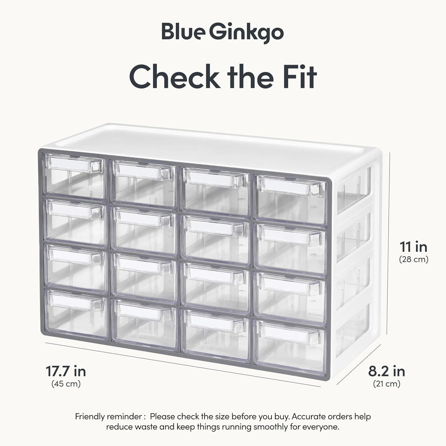 imageBlue Ginkgo Medium 16Drawer Cabinet Stackable Clear Organizer for Hardware Beads Plastic Bricks Office and Craft Storage Made in Korea GrayGREY