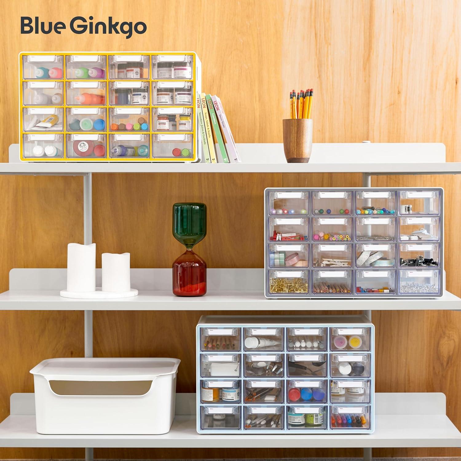 imageBlue Ginkgo Medium 16Drawer Cabinet Stackable Clear Organizer for Hardware Beads Plastic Bricks Office and Craft Storage Made in Korea GrayGREY