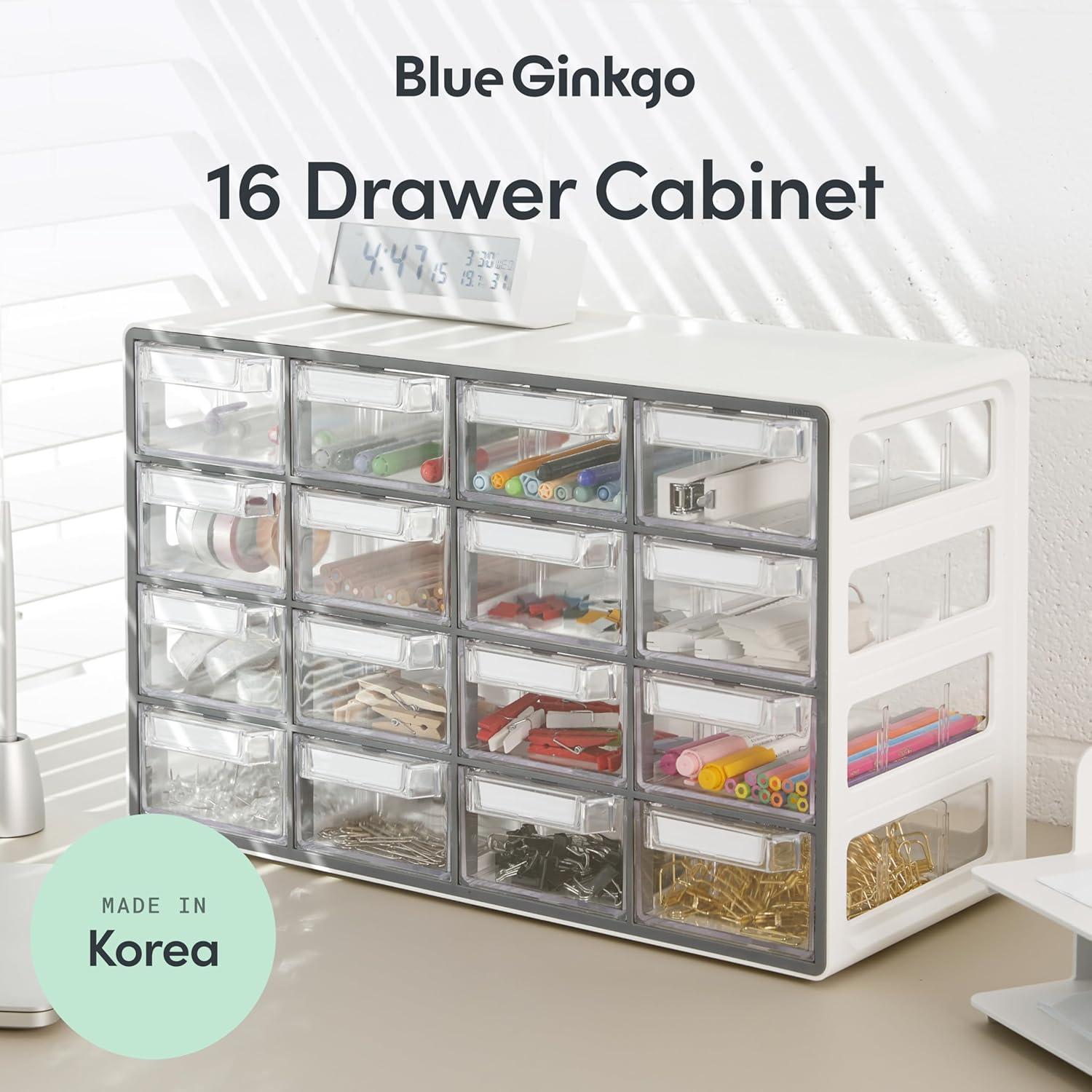 imageBlue Ginkgo Medium 16Drawer Cabinet Stackable Clear Organizer for Hardware Beads Plastic Bricks Office and Craft Storage Made in Korea GrayGREY