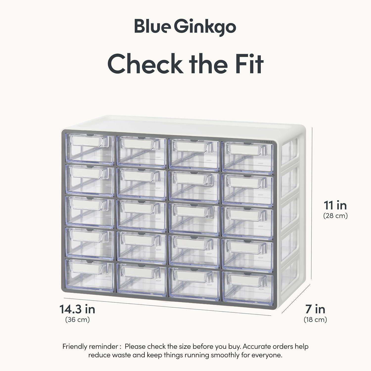 imageBlue Ginkgo Medium 16Drawer Cabinet Stackable Clear Organizer for Hardware Beads Plastic Bricks Office and Craft Storage Made in Korea GrayGREY