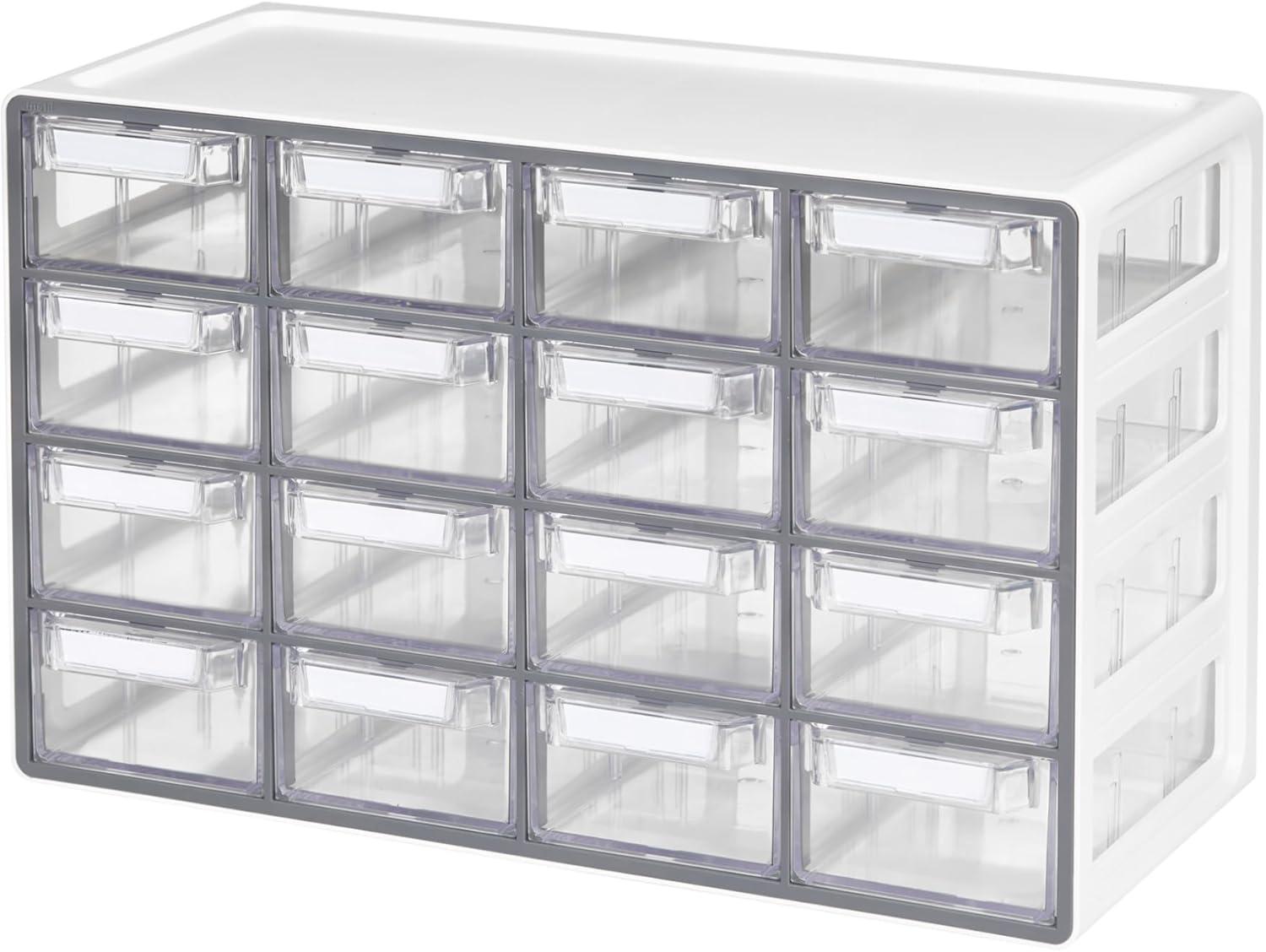 imageBlue Ginkgo Medium 16Drawer Cabinet Stackable Clear Organizer for Hardware Beads Plastic Bricks Office and Craft Storage Made in Korea GrayGREY