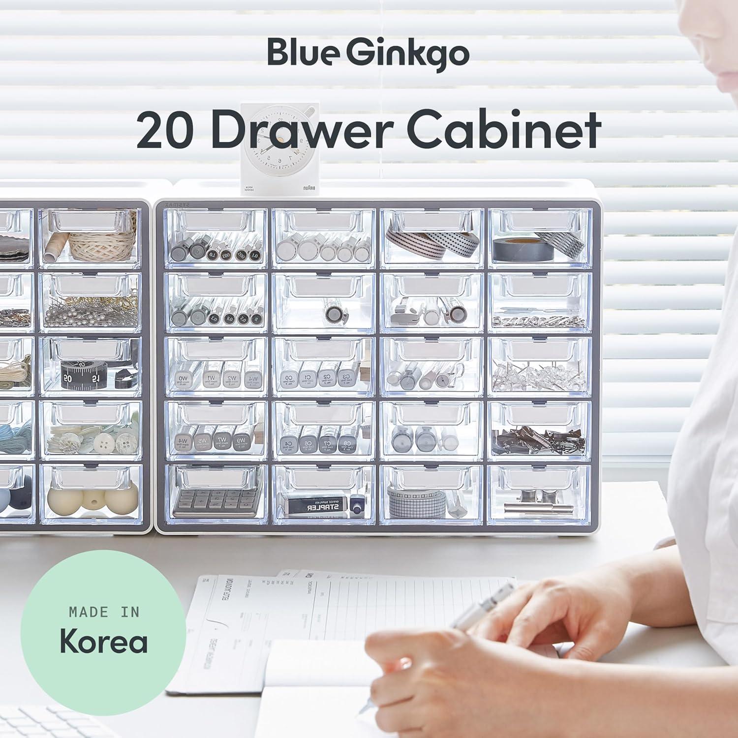 imageBlue Ginkgo Medium 16Drawer Cabinet Stackable Clear Organizer for Hardware Beads Plastic Bricks Office and Craft Storage Made in Korea GrayGREY