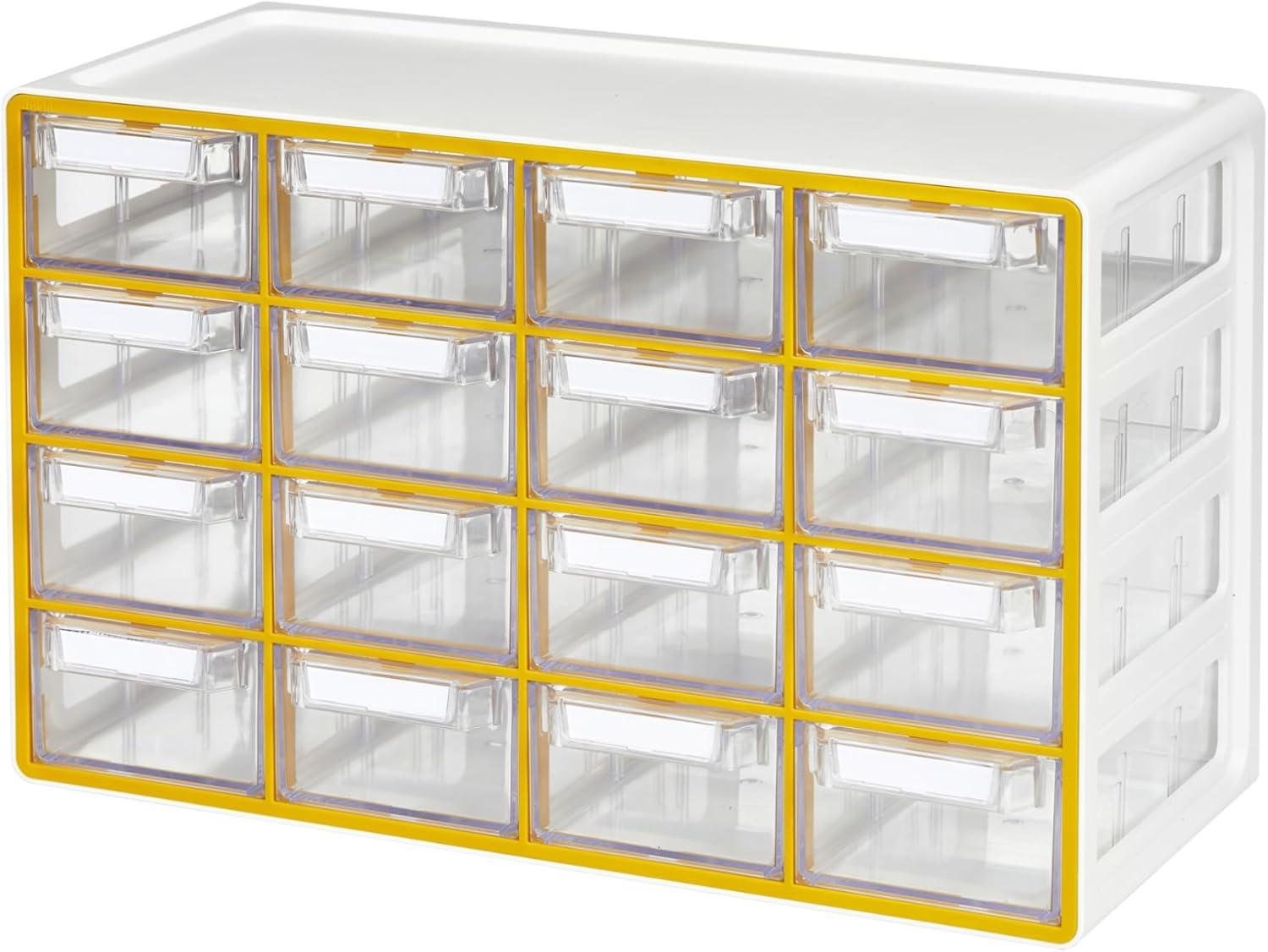 imageBlue Ginkgo Medium 16Drawer Cabinet Stackable Clear Organizer for Hardware Beads Plastic Bricks Office and Craft Storage Made in Korea GrayYELLOW