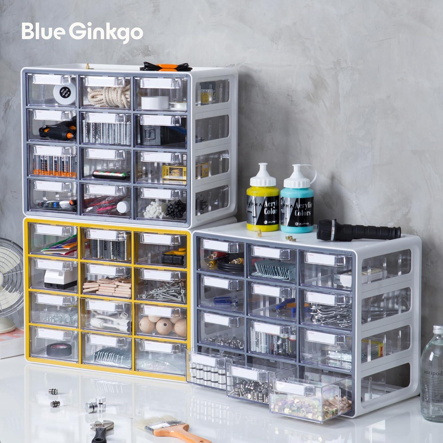 imageBlue Ginkgo Medium 16Drawer Cabinet Stackable Clear Organizer for Hardware Beads Plastic Bricks Office and Craft Storage Made in Korea GrayYELLOW