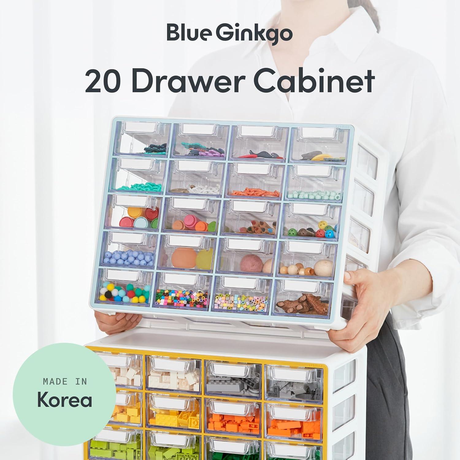 imageBlue Ginkgo Medium 16Drawer Cabinet Stackable Clear Organizer for Hardware Beads Plastic Bricks Office and Craft Storage Made in Korea GrayYELLOW
