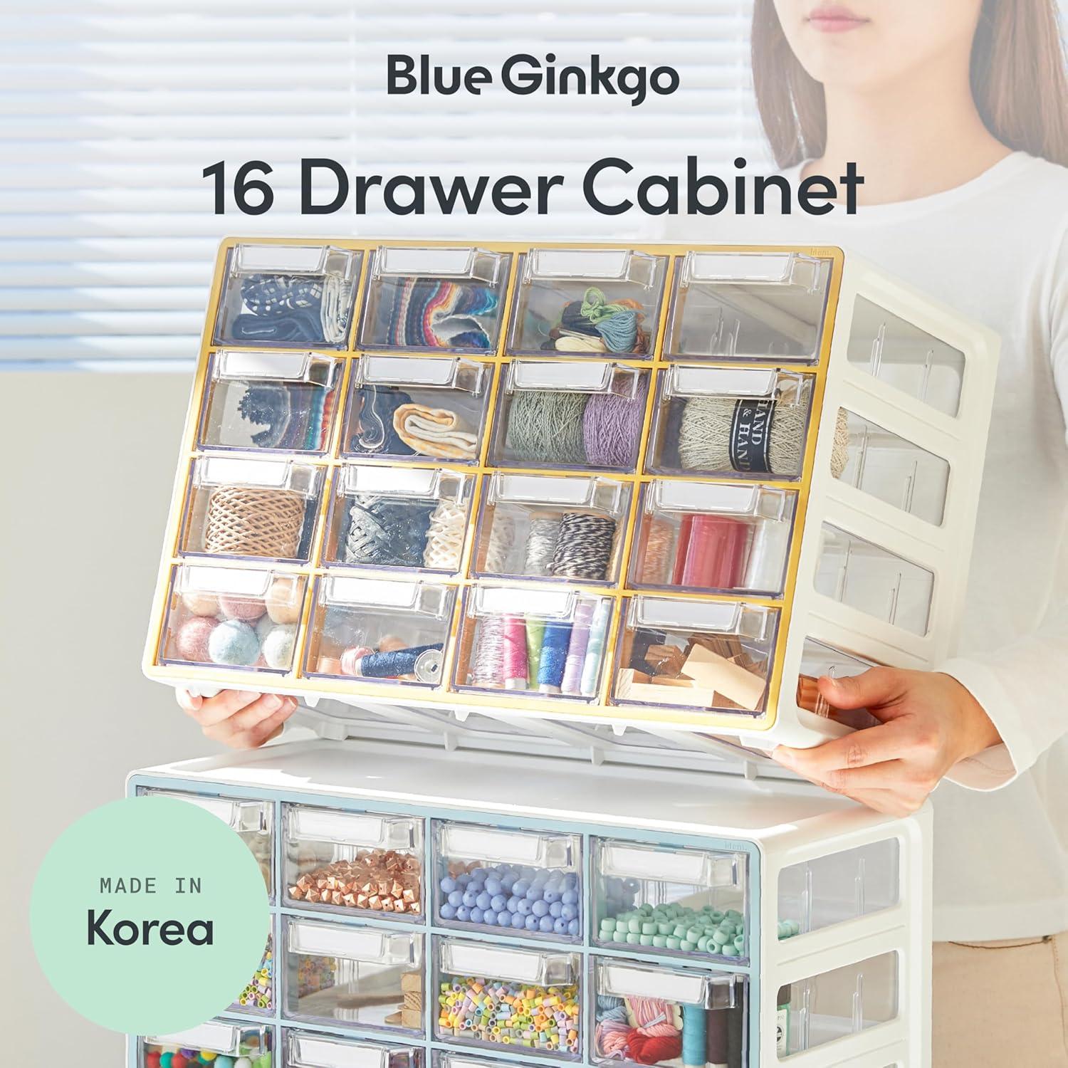 imageBlue Ginkgo Medium 16Drawer Cabinet Stackable Clear Organizer for Hardware Beads Plastic Bricks Office and Craft Storage Made in Korea GrayYELLOW