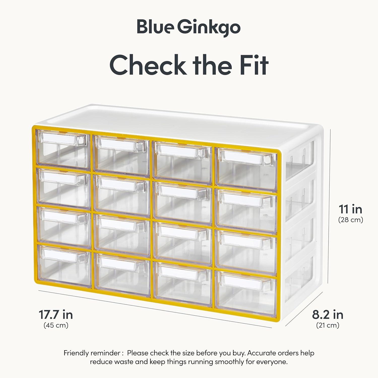 imageBlue Ginkgo Medium 16Drawer Cabinet Stackable Clear Organizer for Hardware Beads Plastic Bricks Office and Craft Storage Made in Korea GrayYELLOW