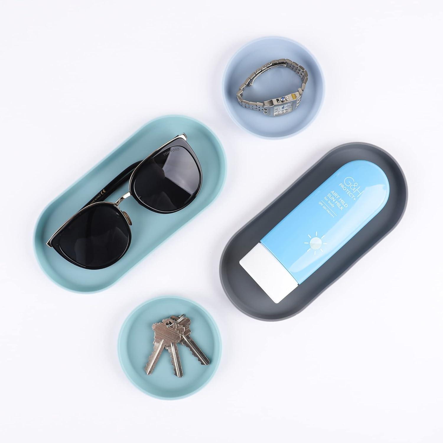 imageBlue Ginkgo Mini Silicone Trays Set of 6 EasyClean Organizers for Bathroom Kitchen Desk Vanity and Cosmetics Brown Tan IvoryBlue