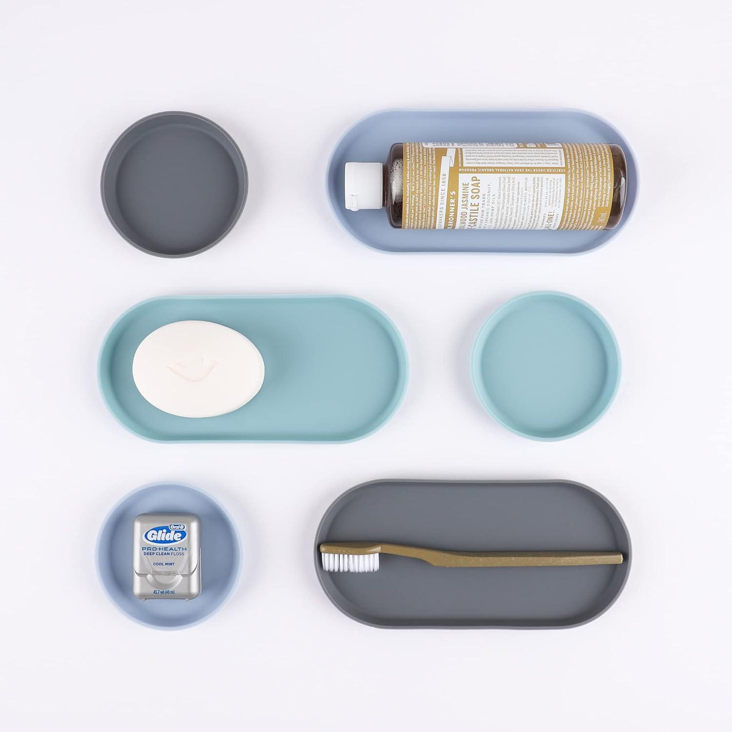 imageBlue Ginkgo Mini Silicone Trays Set of 6 EasyClean Organizers for Bathroom Kitchen Desk Vanity and Cosmetics Brown Tan IvoryBlue
