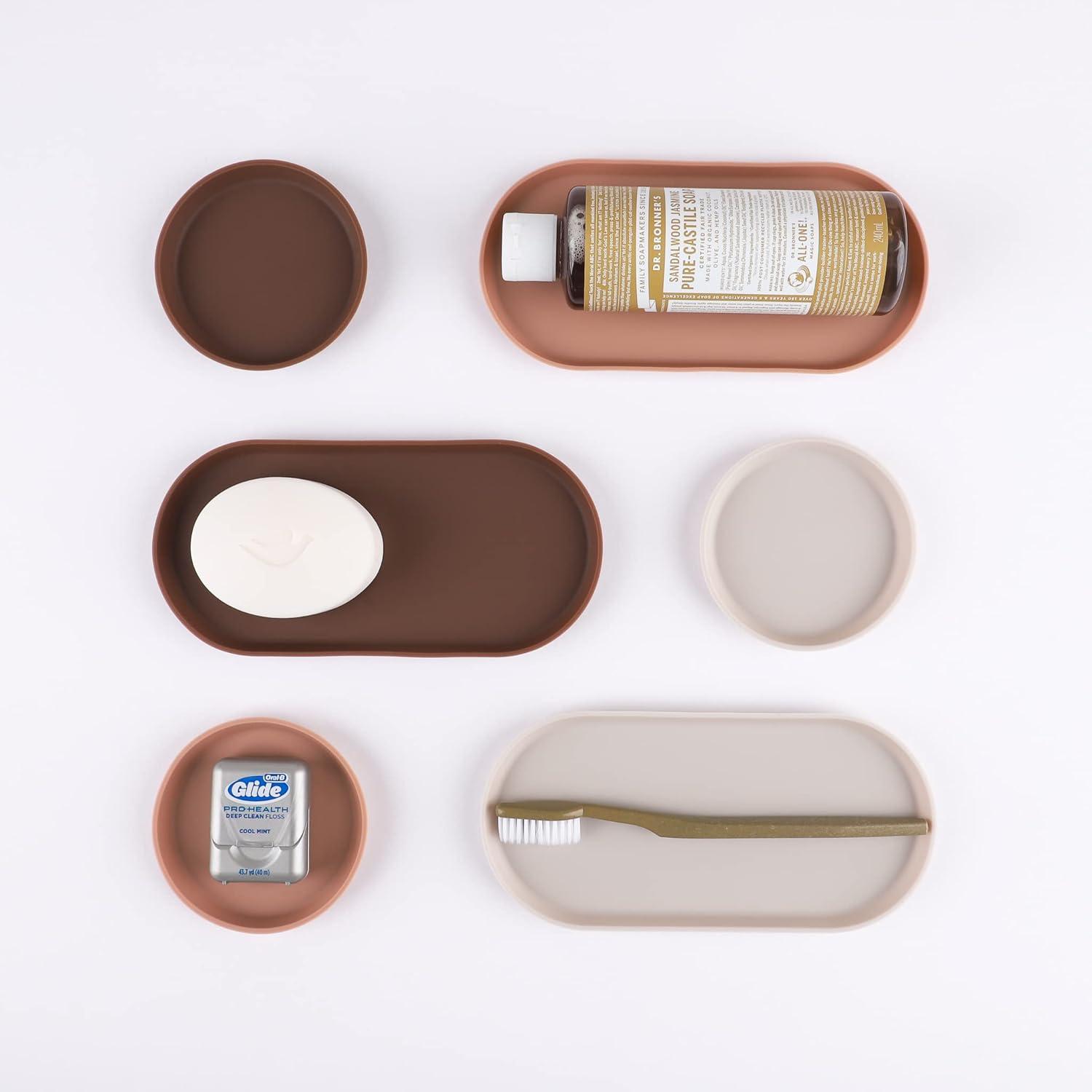 imageBlue Ginkgo Mini Silicone Trays Set of 6 EasyClean Organizers for Bathroom Kitchen Desk Vanity and Cosmetics Brown Tan IvoryBrown