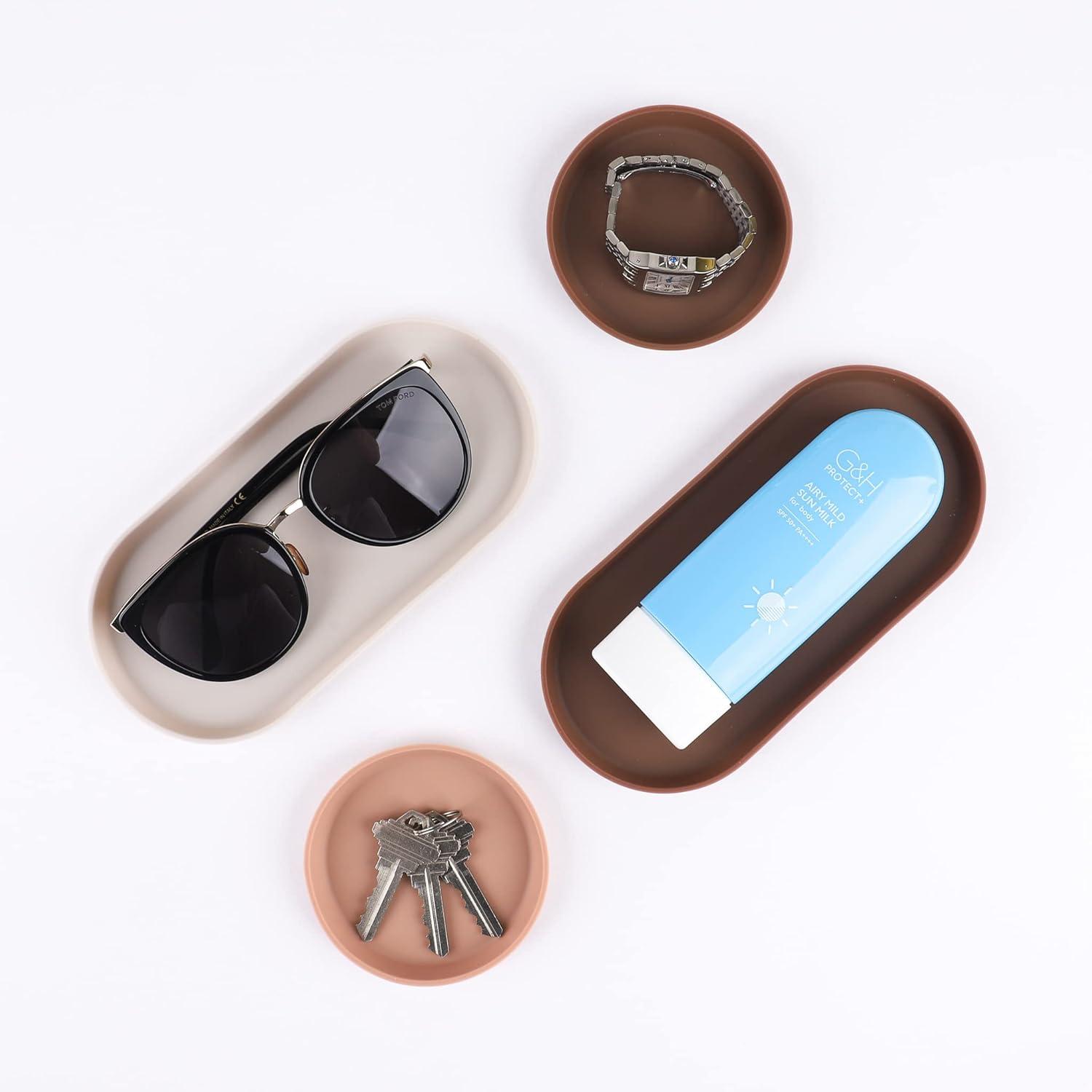imageBlue Ginkgo Mini Silicone Trays Set of 6 EasyClean Organizers for Bathroom Kitchen Desk Vanity and Cosmetics Brown Tan IvoryBrown