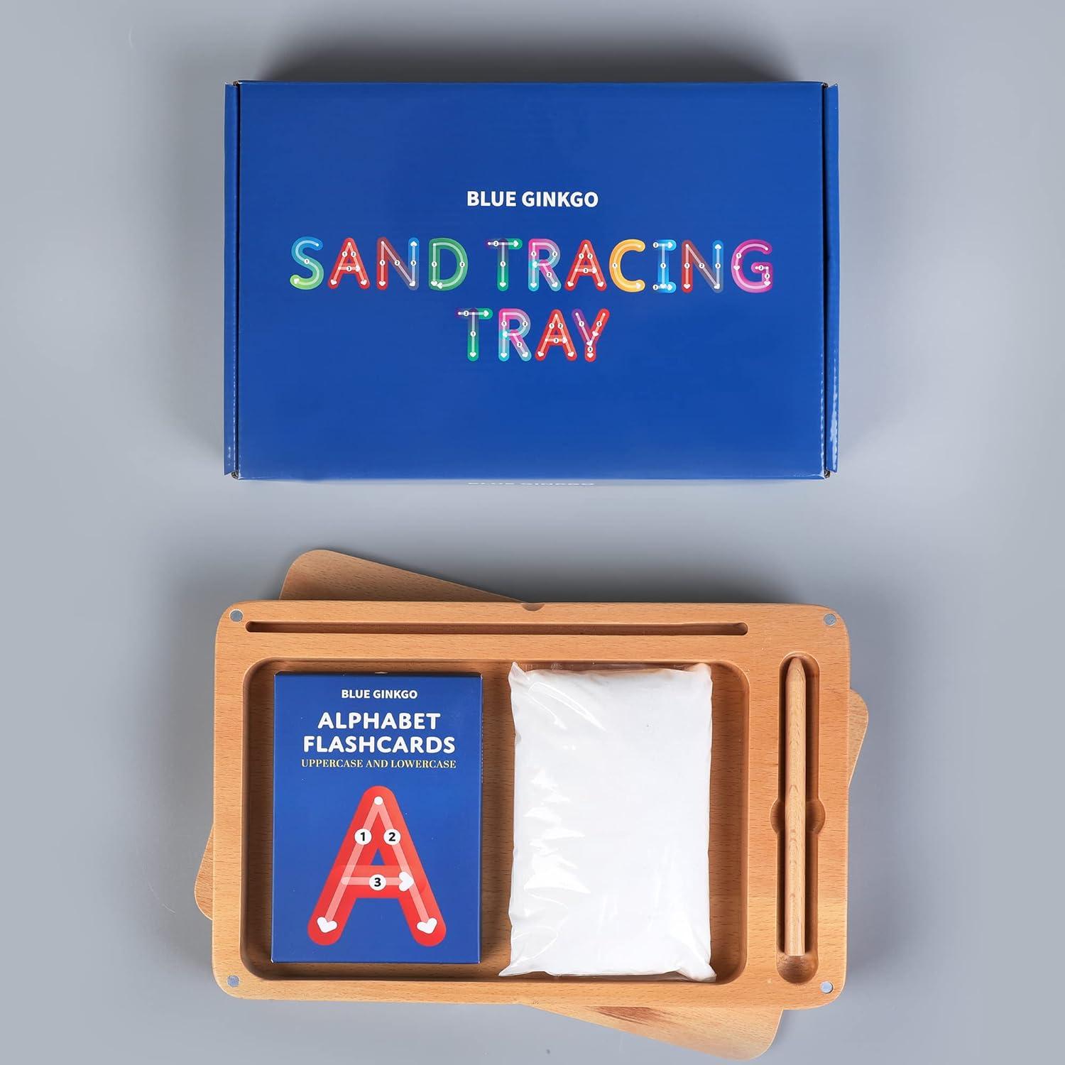 imageBlue Ginkgo Montessori Sand Tray Premium Wooden Tray with Lid for Letter Tracing Numbers Drawing Classroom Use 98 x 67 Inches