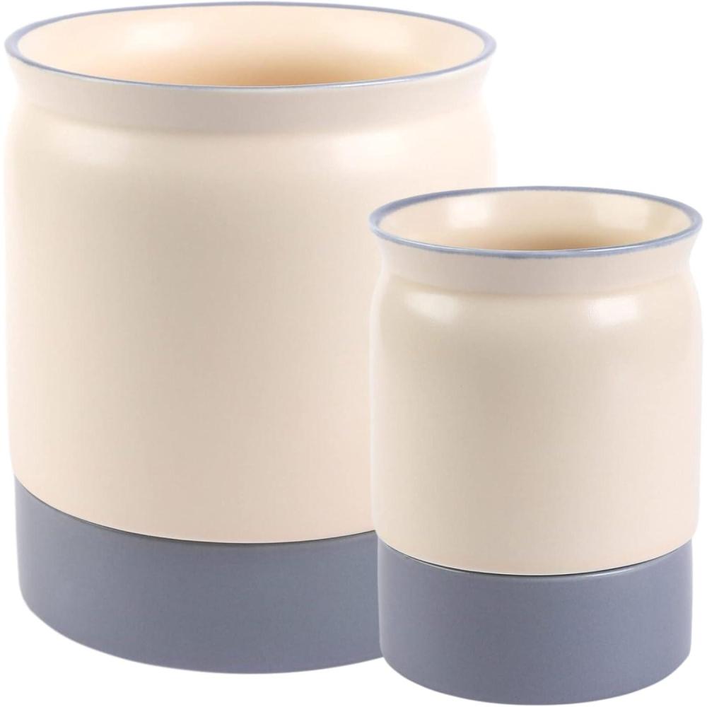 imageBLUE GINKGO Ceramic Utensil Holders Set of 2 Cutlery Crocks with Removable Drip Tray WhiteBlue