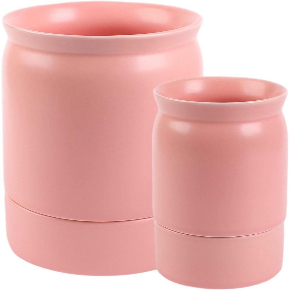 imageBLUE GINKGO Ceramic Utensil Holders Set of 2 Cutlery Crocks with Removable Drip Tray WhitePink