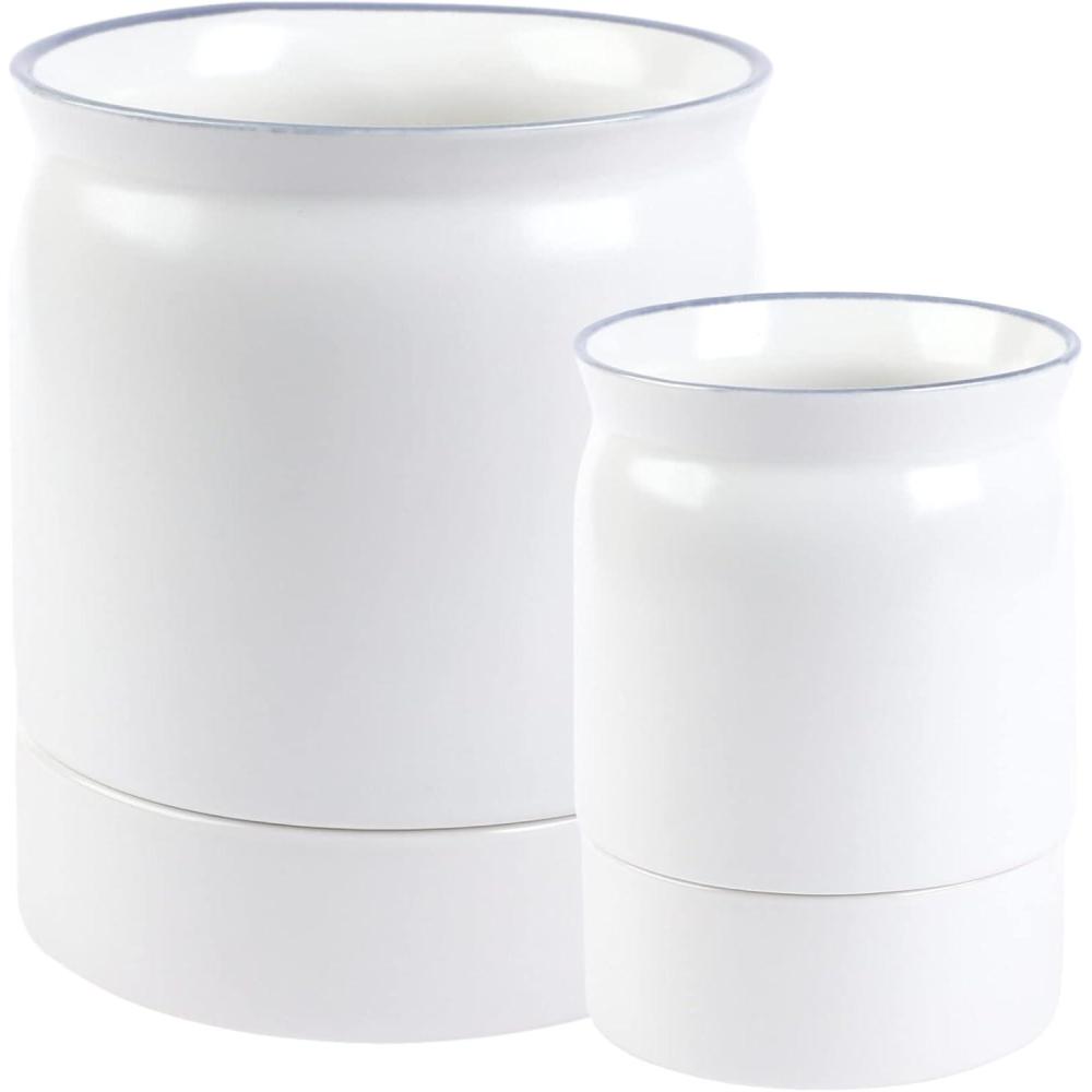 imageBLUE GINKGO Ceramic Utensil Holders Set of 2 Cutlery Crocks with Removable Drip Tray WhiteWhite